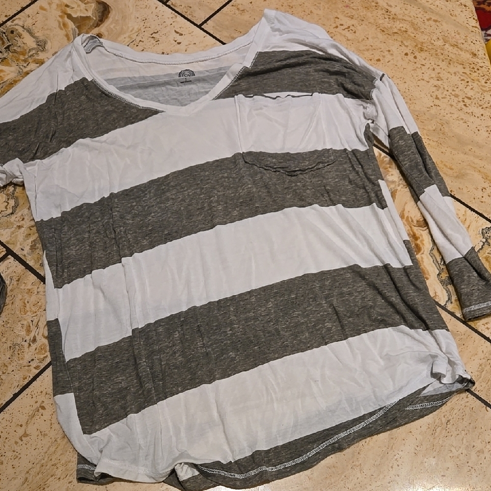 Striped Gray and White Women's Top